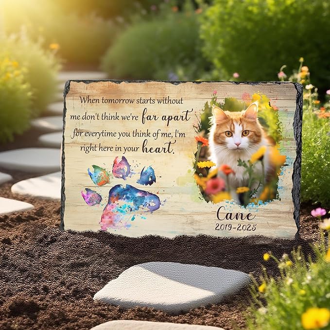 Ship Next Day, Customized Pet Memorial Stones for Dogs Cats Memorial Gifts for Loss of Dog Death Sympathy Gift with Photo Picture Name Date Personalized Pet Frame