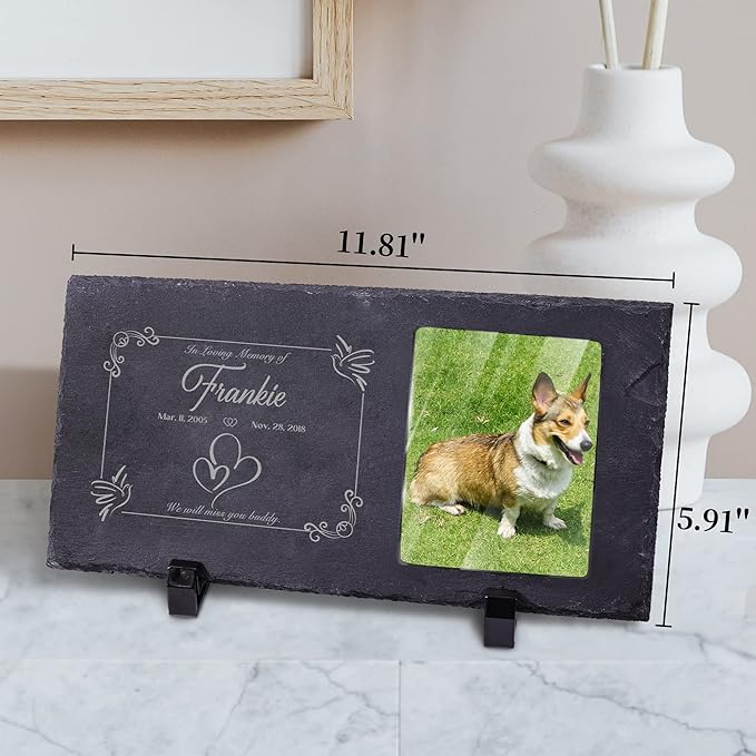 Fanery Sue Custom Cat Memorial Stones with Full Color Image, Dog Memorial Gift Garden Stones, Pet Grave Markers Personalized, All-Natural Memorial Headstone for Pet