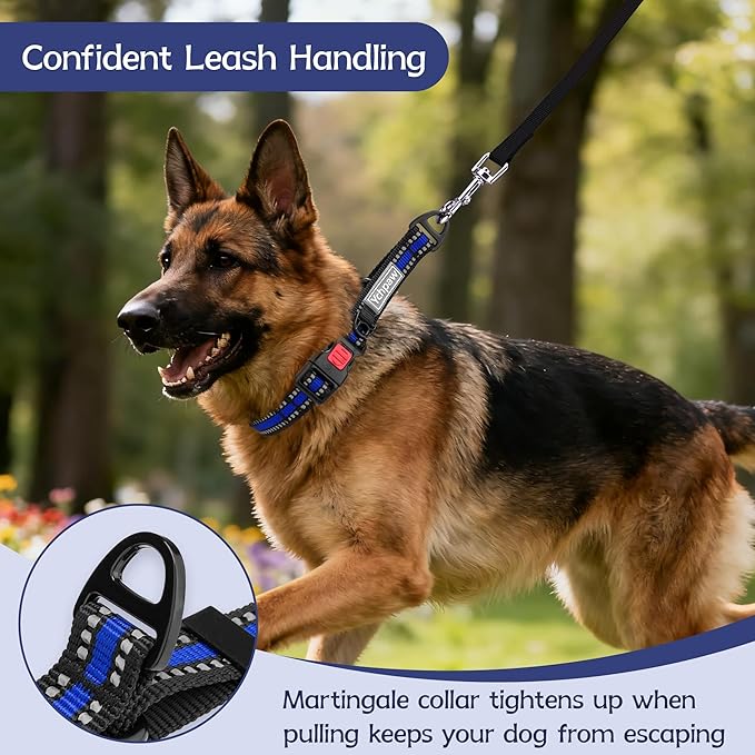 Martingale Collar for Dogs Reflective Collar with Quick Release Buckle, Adjustable Nylon Collars for No Slip Dog Collar, Blue, M