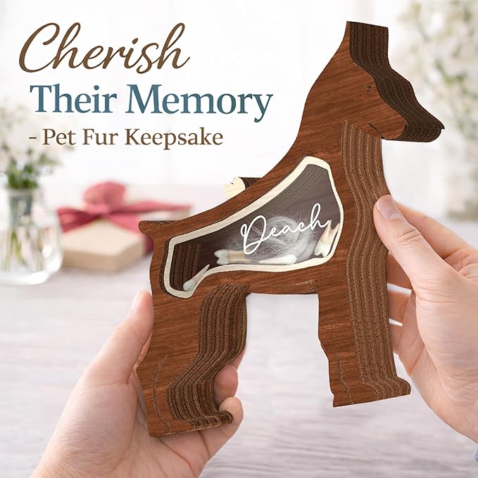 9" Doberman Pinschers Dog Hair Keepsake Box, Wooden Pet Urns for Dogs, DIY Pet Loss Sympathy Gifts, Unique Gift Dog Shape Standable Table Decor, Gift for Pet Lover Storing Fur Teeth Ashes PS16-34L