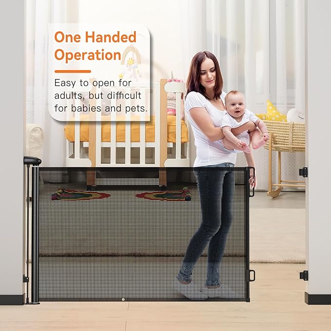 Uamector Retractable Baby & Dog Gate, Adjustable Mesh Safety Gate Extends to 72" Wide 34" Tall for Stairs Doorways, Indoor Outdoor Use