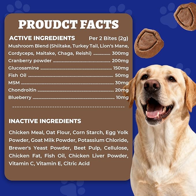 550 Bites Turkey Tail Mushroom for Dogs - Immune, Gut, Skin, Joint Health Mushroom Supplement for Dogs - Turkey Tail for Dog Chews with All Breeds & Sizes - Chicken Flavor Dog Supplements