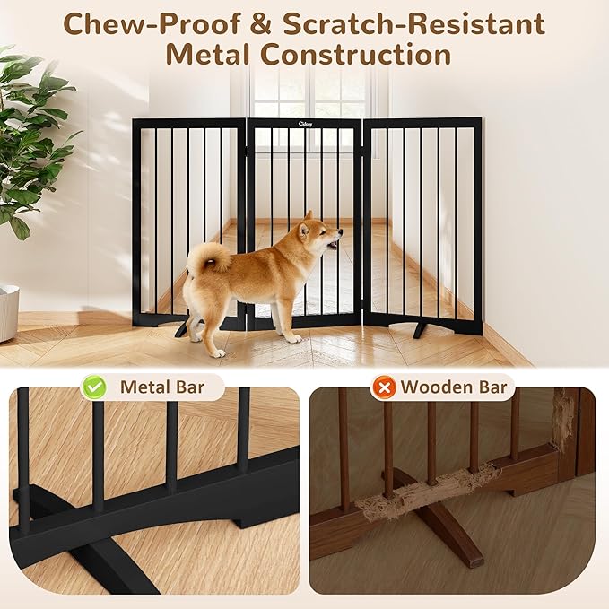 32" Extra Tall Freestanding Dog Gate, Foldable Pet Gate for Doorways Stairs Hallways, 3-Panel Dog Fence with Support Feet for Stability, Folding Puppy Gate Easy to Carry No Drilling 54"x32"