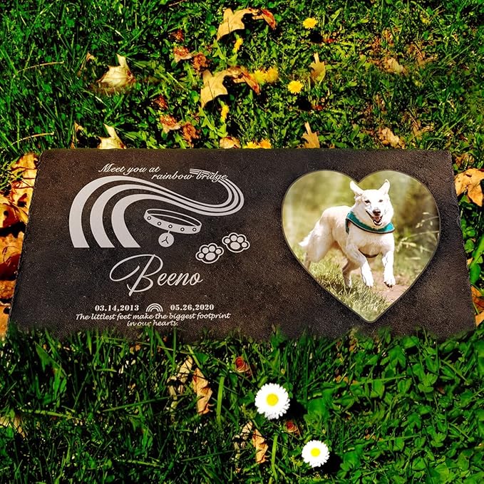 Fanery Sue Custom Cat Memorial Stones with Full Color Image, Dog Memorial Gift Garden Stones, Pet Grave Markers Personalized, All-Natural Memorial Headstone for Pet