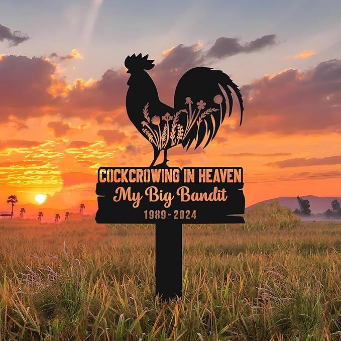 Personalized Chicken Memorial Stake, Rooster Loss Gifts, Pet Grave Marker, Sympathy and Remembrance Metal Stake, Durable Weatherproof Marker, Chicken Loss Memorial Gift