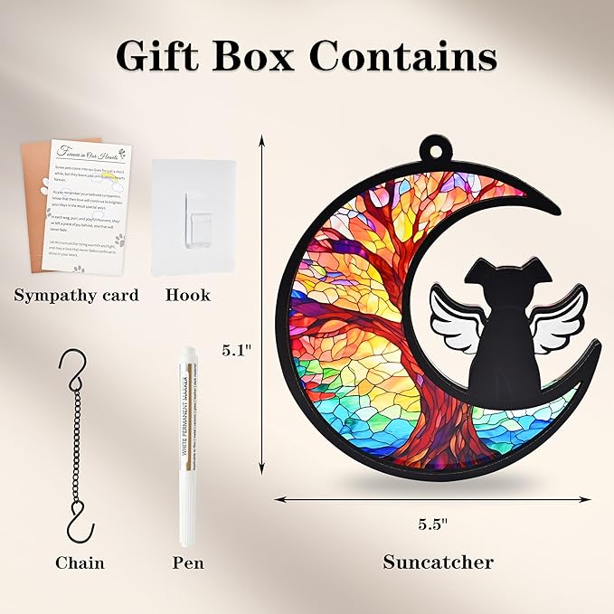 DIY Dog Memorial Gifts for Loss of Dog, 2-Layer Dog Angel Memorial Suncatcher with Sympathy Card, Pet Memorial Gifts for Dogs, Loss of Dog Sympathy Gift (Life Tree)