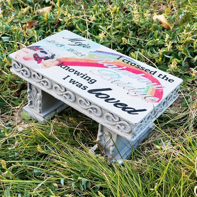 Personalized Memorial Bench for Pet Human, Custom Pet Memorial Stone with Colorful Photo, Pet Grave Marker Dog Headstone Cat Tombstone, Loss of Pet Gifts, Memorial Garden Plaque