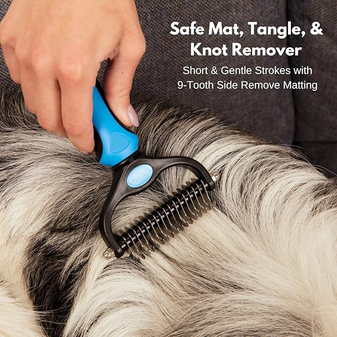 Dog and Cat Dematting Brush and Comb Set - Perfect For Grooming Long Haired Cats & Dogs - Detangle Pet's Coat & Prevent Painful Matting