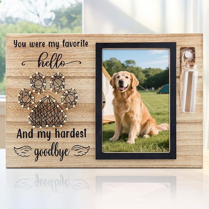 Dog Memorial Picture Frame – 4x6 Wooden Photo Frame for Pet Loss – Sympathy Remembrance Gift for Dog or Cat Lovers (Black Paw)