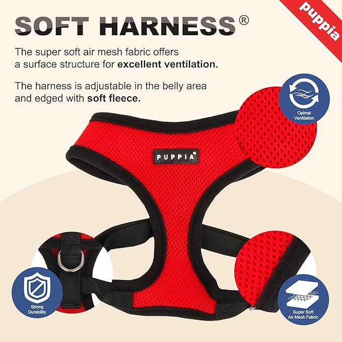 Puppia Soft Dog Harness No Choke Over-The-Head Triple Layered Breathable Mesh Adjustable Chest Belt and Quick-Release Buckle, Yellow, Small