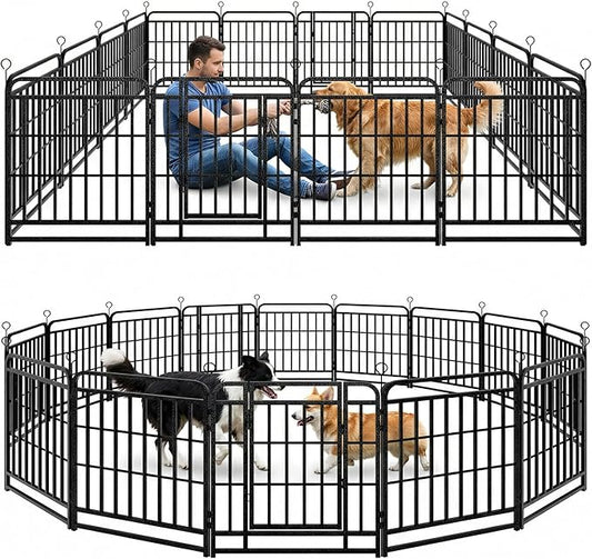 Dog Playpen Outdoor 16 Panels 32'' Rustproof Metal Dog Fence with Gate Small Medium Portable Large Dog Play Pen 36FT, 96 Sq.ft for RV Camping, Trips, Play Yard