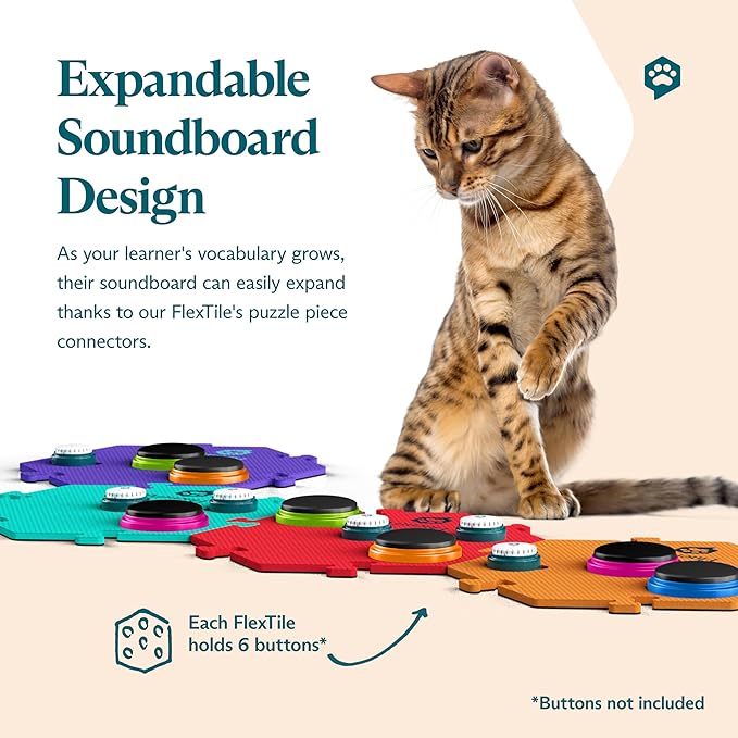 FluentPet Extra Large FlexTile for Big and Small Buttons - Yellow - Holds Big 3.5 1.9" Talking Dog and Cat Buttons - Each Button Mat Securely Holds 6 Buttons - Durable and Non-Slip