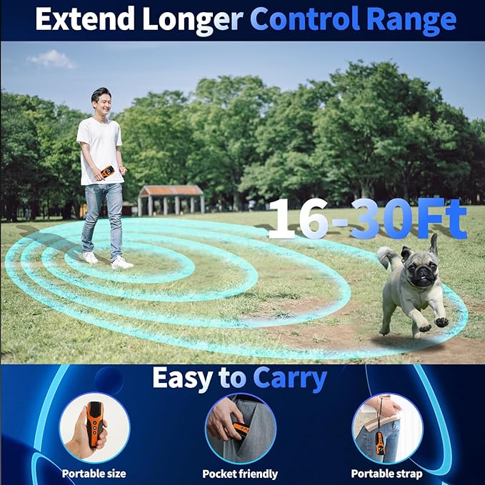 Dog Bark Deterrent Device, Anti Barking Device for Dogs 3X Ultrasonic to Correct Own or Neighbors Dog's Bad Behavior| 25ft Range, 5 Adjustable Modes Dog Training Device, Orange