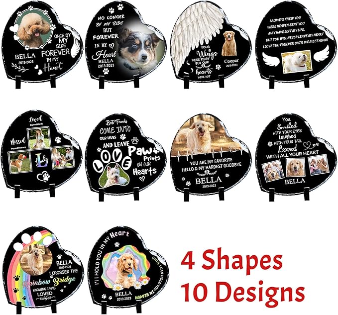 Pet Memorial Stones for Dogs Personalized Photo Rock Slate Heart Shape Customized Memorial Stone Gifts for Loss Dog Cat