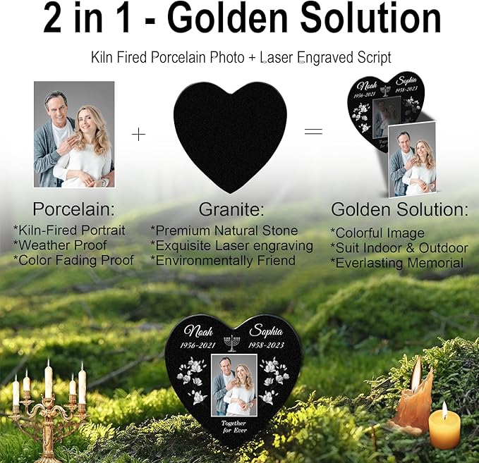 ADFSTONE Grave Markers for Cemetery for Humans- Flat Headstones for Graves, Granite Memorial Plaques Personalized, Head Stones Monuments for People, Picture Memory Plaques for Loved Ones Lost