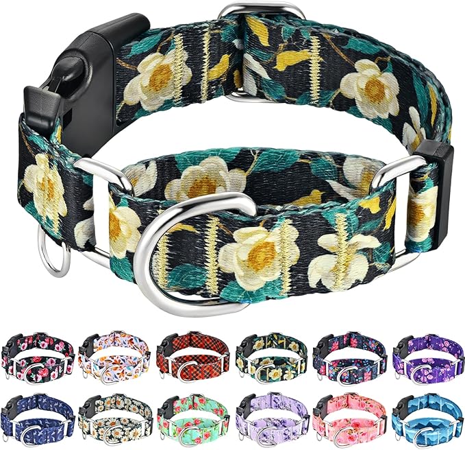 Martingale Collar for Dogs Floral Dog Collars for Small Medium Large Dogs with Buckle Adjustable Soft Nylon Dog Collar (Luxury Golden Flowers, Large)