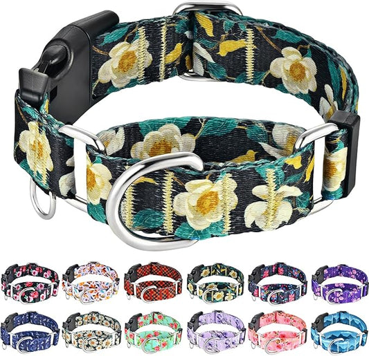 Martingale Collar for Dogs Floral Dog Collars for Small Medium Large Dogs with Buckle Adjustable Soft Nylon Dog Collar (Luxury Golden Flowers, Large)