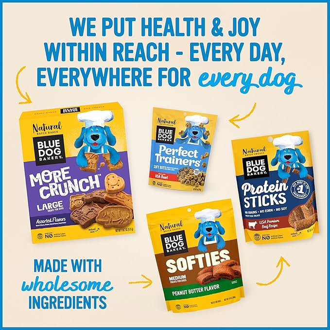 Blue Dog Bakery Protein Jerky Sticks | Medium, Soft Beef Flavor Chew Sticks | Natural Healthy Dog Treats, 6 oz (Pack of 8)