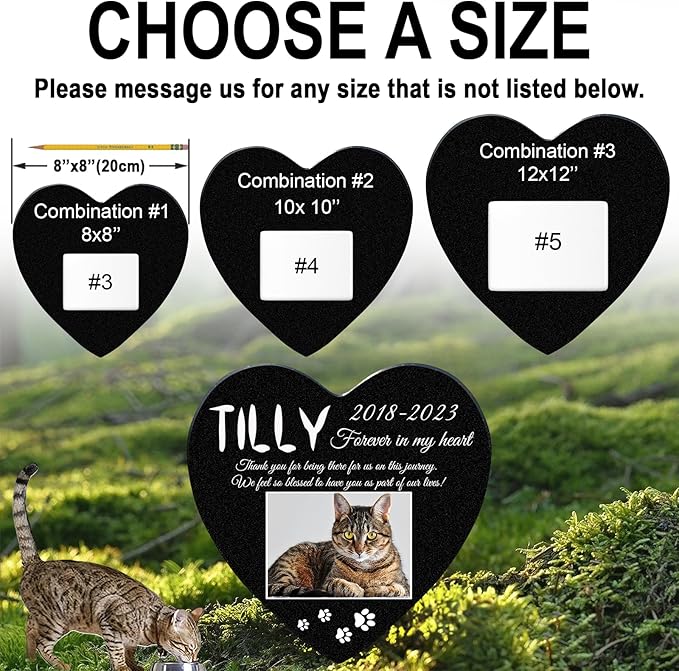 ADFSTONE 6" Heart Shaped Pet Memorial Stones Personalized Dog Remembrance Gifts, Customized Cat Picture Grieving Plaque, DIY Gravestone, Custom Sympathy Photo Gift, Animal Grave Markers