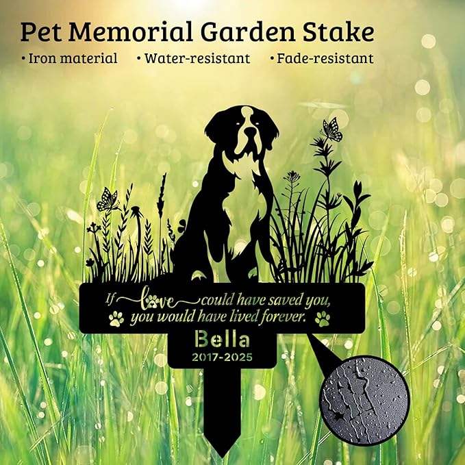 Custom Bernard Memorial Stake – Personalized Pet Grave Marker Tombstone for Bernard, Outdoor Garden Metal Sign, Bernard Dog Remembrance Plaque, Pet Bernard Dog Loss Gifts