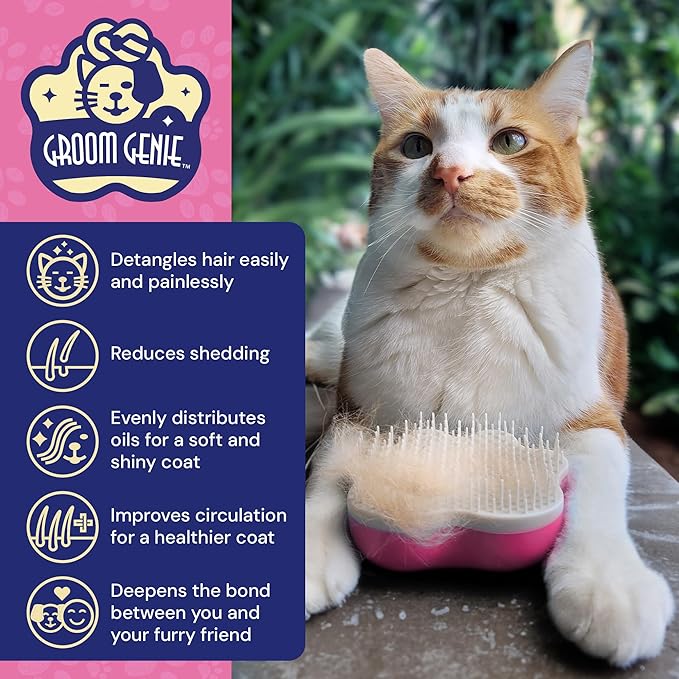 Small 4" Dog Pet Hair Massaging Brush Grooming Tool for Cats Dogs Long or Short Hair Raspberry Pink