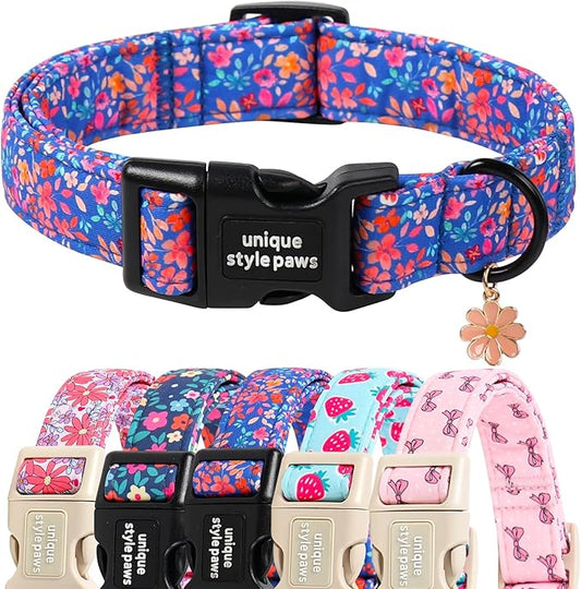 Unique style paws Dog Collar Plastic Buckle with Pendant Puppy Collar for Spring Summer Floral for Small Medium Large Boys Girls Dogs
