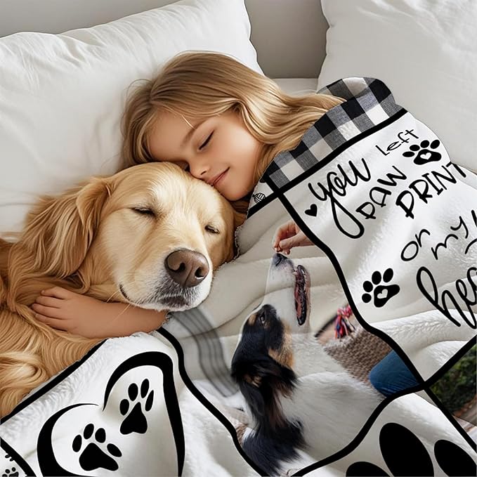Ship Next Day, Customized Dog Memorial Gifts, Custom Pet Blanket with Pictures Name, Personalized Pet Memorial Photo Blanket, Loss of Pet Sympathy Gift, Dog Passing Away Bereavement Gifts