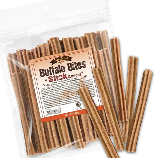 Gootoe Buffalo Dog Treats, Natural Low-Fat Chews for Training & Rewards, Limited Ingredient, Puppy Treats for Medium Dogs, Resealable Bag, Buffalo Bites Stick (Large), 8 oz