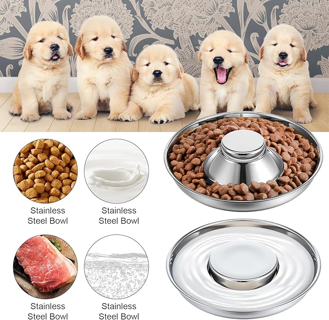 4 Pcs Stainless Steel Puppy Bowls, Puppy Feeding Bowls for Litter, 10.2" Metal Dog Food and Water Bowl Set for Small Dogs Cats, Puppys Feeders for Multiple Puppies Kittens, Whelping Supplies
