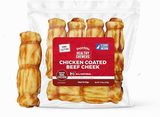 Chicken Coated Beef Cheek Rolls for Dogs - Medium - 5 Pack