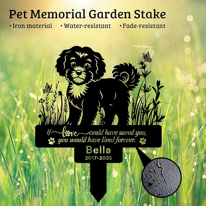 Custom Pet Bichon Frise Memorial Grave Stake Marker, Custom Pet Garden Metal Stake with Name Date, Pet Memorial Sign, Pet Bichon Frise Memorial Stakes, Outdoor Pet Garden Decor