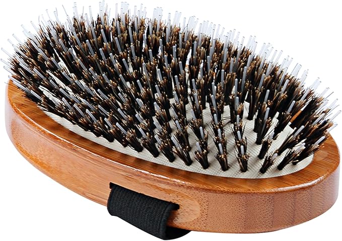 Bass Brushes | Luxury Grade Pet Brush | Shine & Condition | 100% Pure Premium Natural Bristle+Single Nylon Pin | Large Palm Design | Natural Bamboo Handle | Solid Finish | Bass Brushes Model A7-DB