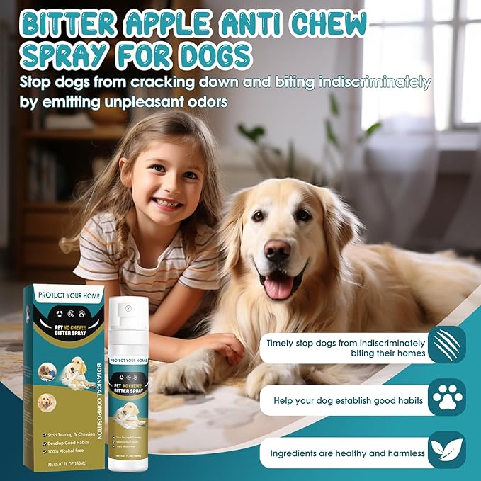 QHZ] Dog Bitter Apple Spray - Anti-Licking & Chewing Training Aid, Natural & Safe Bitter Agent, Protects Furniture & Wounds, Safe & Non-Toxic Bittering Agent