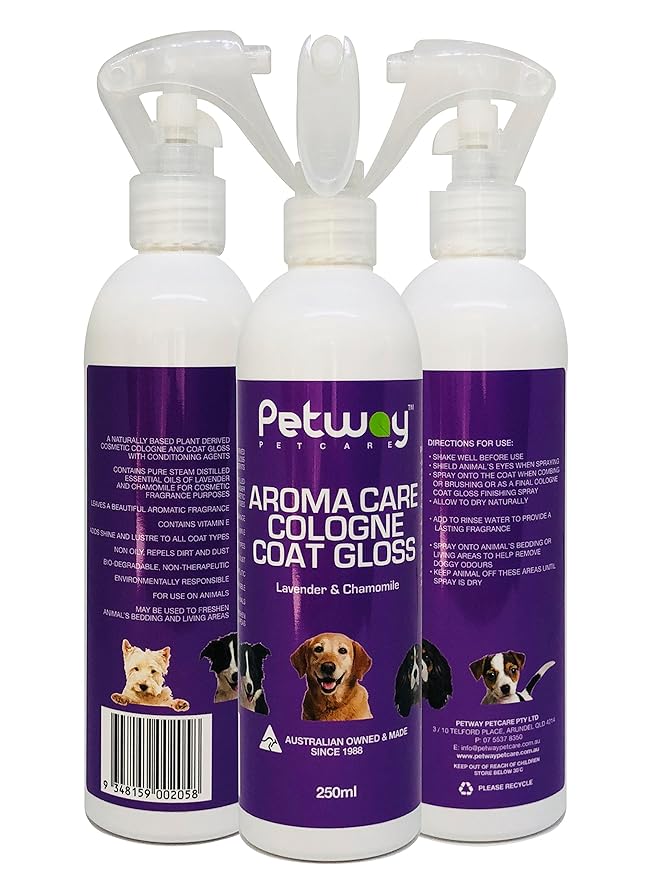 Petway Petcare Dog Cologne Spray For Dogs and Puppies, Long Lasting, Lavender & Chamomile Aroma Care Coat Gloss Deodorizing and Grooming Spray, Natural Cologne For Grooming Our Pets, 250 ml