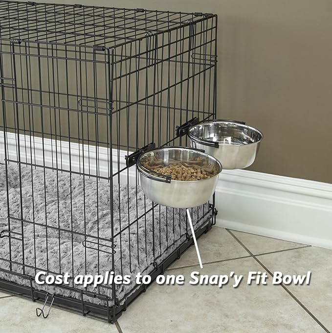 MidWest Homes for Pets Snap'y Fit Stainless Steel Food or Water Bowl, Holds 10 Ounces, Mounts to Wire Crates, No-Tip Design, Rust-Resistant, for Small Dogs and Cats
