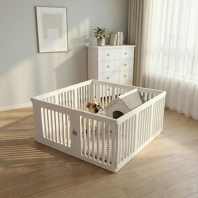 11-Panel Expandable Pet Playpen with Lockable Wide Door, 23.6 Inch Height Portable Indoor/Outdoor for Pets Under 22lbs or Baby, Easy Setup & Clean