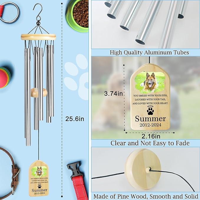 Pet Memorial Wind Chime, Pet Loss Gifts, Pet Memorial Gifts for Dogs, Dog Memorial Gifts for Loss of Dog, Loss of Dog Sympathy Gift, Dog Remembrance Gift, in Memory of Dog Cat - Loved with Your Heart
