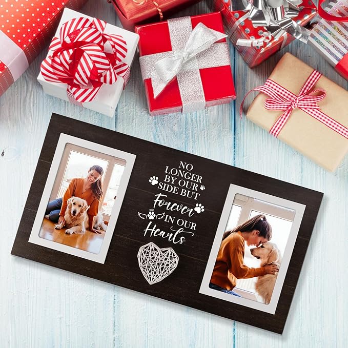 Dog Memorial Gifts for Loss of Dog, Dogs Sympathy Gifts for Pet Lovers Owners Memorial Picture Frame for Dogs Cats, Black Pet Remembrance Frame for Double Picture 4×6 IN
