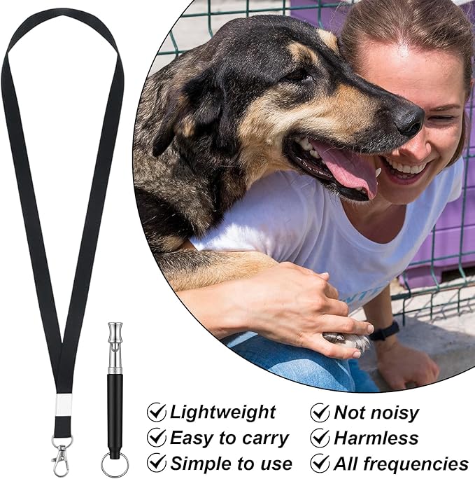 2 Pack Dog Whistle Professional Recall Dog Training Whistles Adjustable Frequency Silent Training Ultrasonic Dogs Whistle Stop Barking Neighbors Dogs with Lanyard (Black)