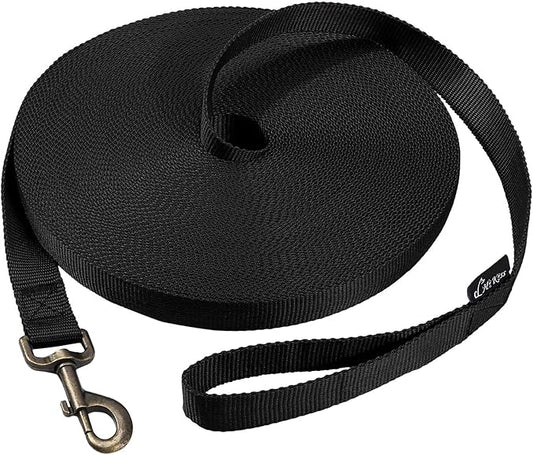 HIKISS Long Dog Leash Obedience Recall Training Agility Lead with Thickening Material for Large Dog - 15ft 20ft 30ft 50ft 100ft Training Leash (Black 30ft)