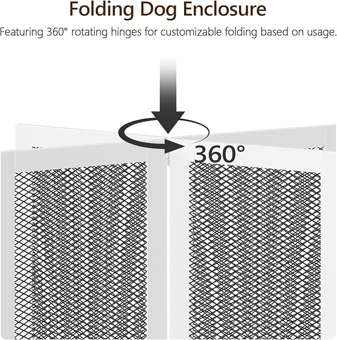 Freestanding Dog Gate Indoor, Foldable Wooden Pet Gate for The House Stairs Doorways, 4 Panels Tall Dog Fence with Support Feet, 79.1"W x 31.5"H, Extra Wide Step Over Fence, White DGHW80201