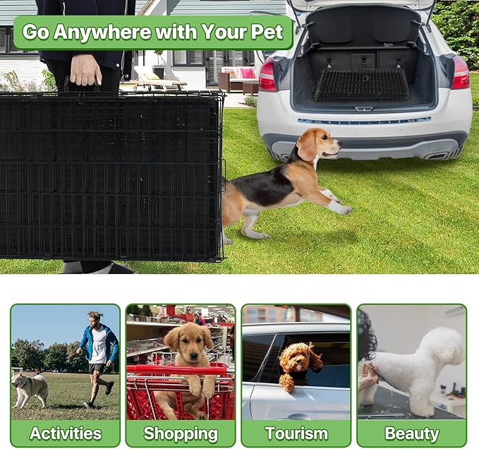 Dog Crate 36 Inch Large Dog Cage Medium Large Dogs Wire Dog Crates Outdoor Indoor Metal Dog Kennel for Travel Pet Cages with Plastic Tray and Handle for Dogs, Black…
