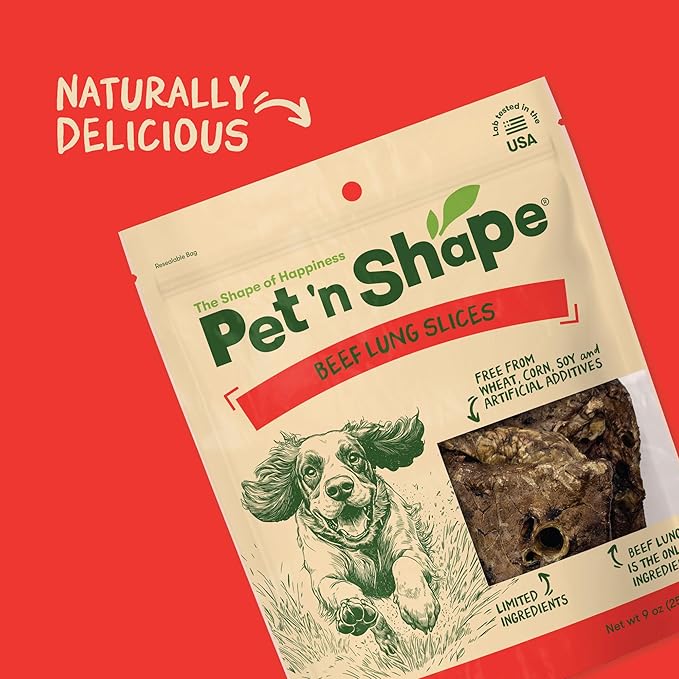 Pet 'n Shape Beef Lung Dog Treats – Made and Sourced in the USA - Training Treat - 9 Ounce