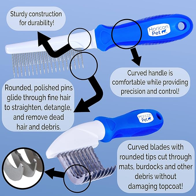 6 In 1 Premium Dog Brush Set - Dog Grooming Brushes - Ball Pin & Bristle Brush, Curved Blade Dematting Comb, Slicker Brush, Deshedding Edge Comb, Detangling Pet Comb