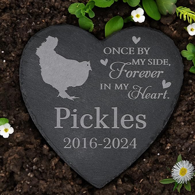 Personalized Pet Memorial, Chicken Memorial Stone, Chicken Tombstone, Chicken Grave Marker, Chicken Memorial Gifts, Chicken Loss - Heart-Shaped
