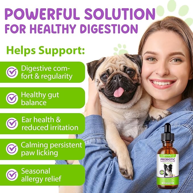 Liquid Probiotics for Dogs, 3 in 1 Dog Probiotic Drops with Prebiotic & Digestive Enzymes | Digestive Gut Health, Immunity Support, Diarrhea & Constipation Relief | Dog Probiotic Supplements 60ml