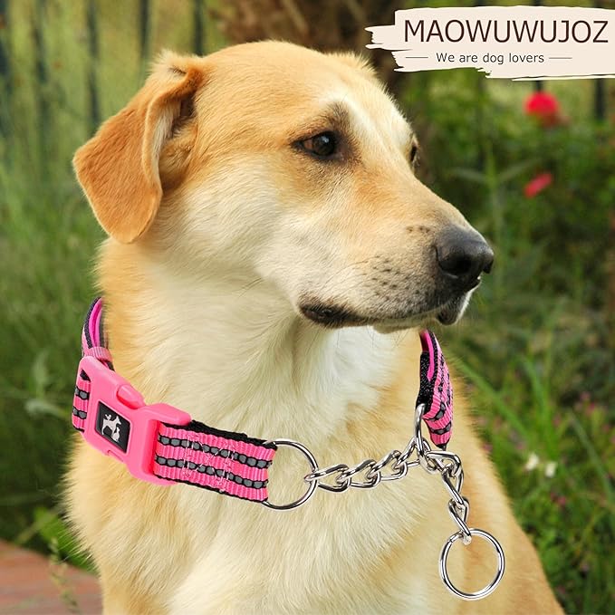 MAOWUWUJOA Martingale Collar for Dogs Reflective Nylon Dog Collar with Quick Release Buckle Adjustable Training No Slip Dog Collars (Pink,Medium)