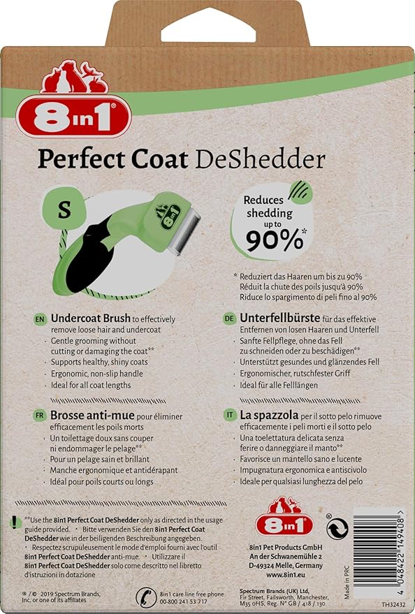 8in1 Perfect Coat DeShedder S - Undercoat brush for small dogs, dog brush suitable for short and long hair