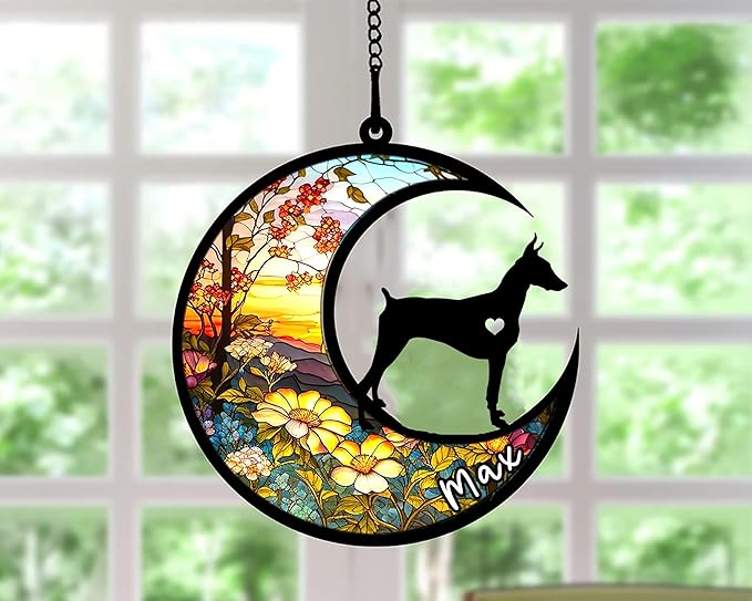Personalized Dog Memorial, Custom Name Doberman Pinscher Cropped Ears Dog Christmas Ornament, Custom Breeds, Pet Loss Light Catcher, Gifts for Lovers Loss of Pet Sympathy on Mothers Day Christmas