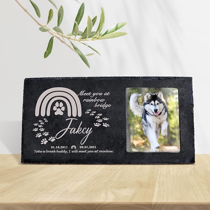 Fanery Sue Custom Cat Memorial Stones with Full Color Image, Dog Memorial Gift Garden Stones, Pet Grave Markers Personalized, All-Natural Memorial Headstone for Pet
